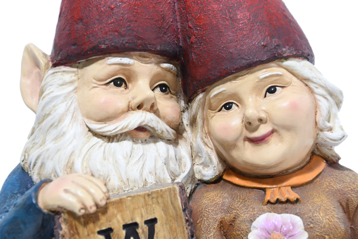 75575-B - Robert & Sofia Standing Gnome Couple with Welcome Sign Hi-Line Gift Ltd.
