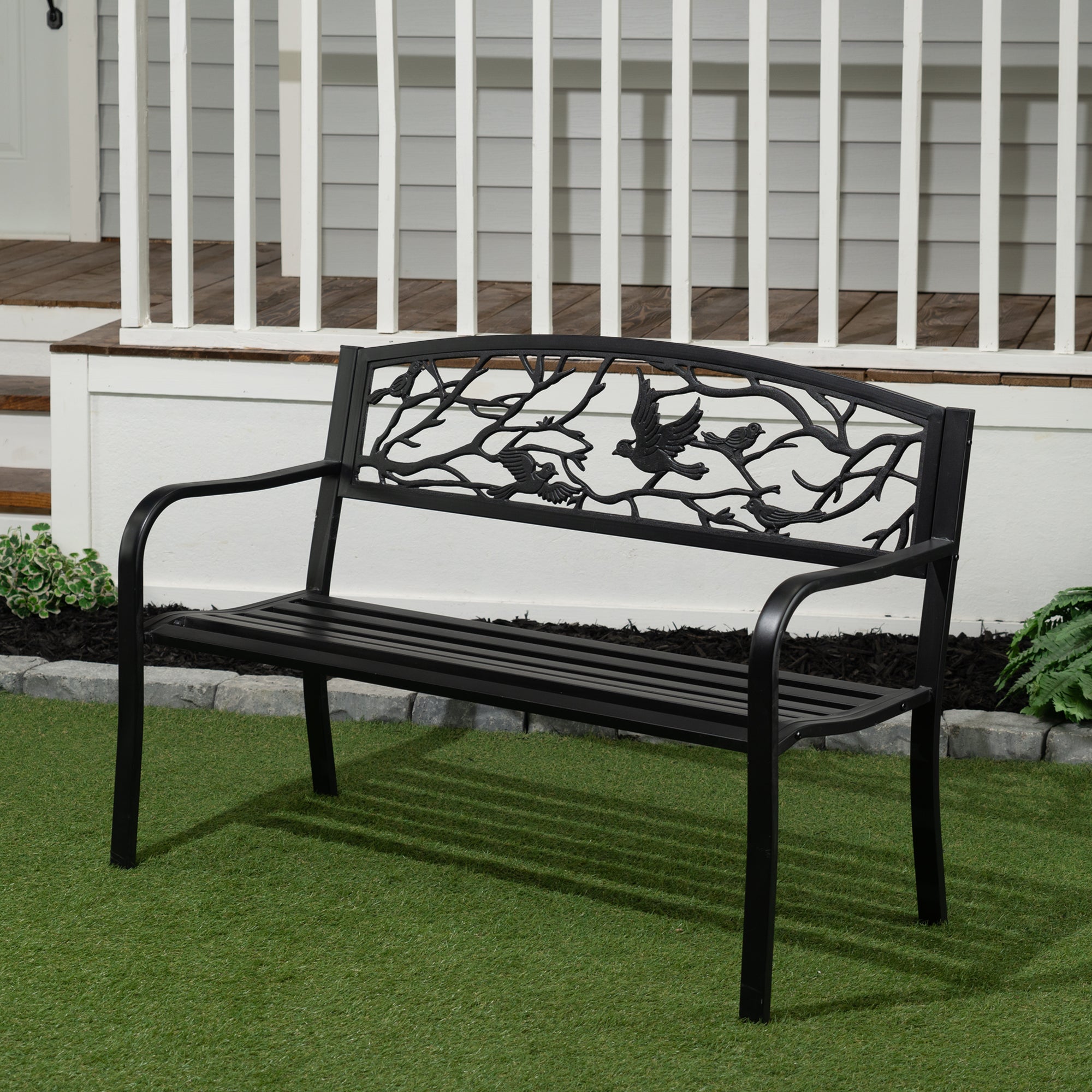 Black Birds And Branches Garden Bench - Home Decor - Hi-Line