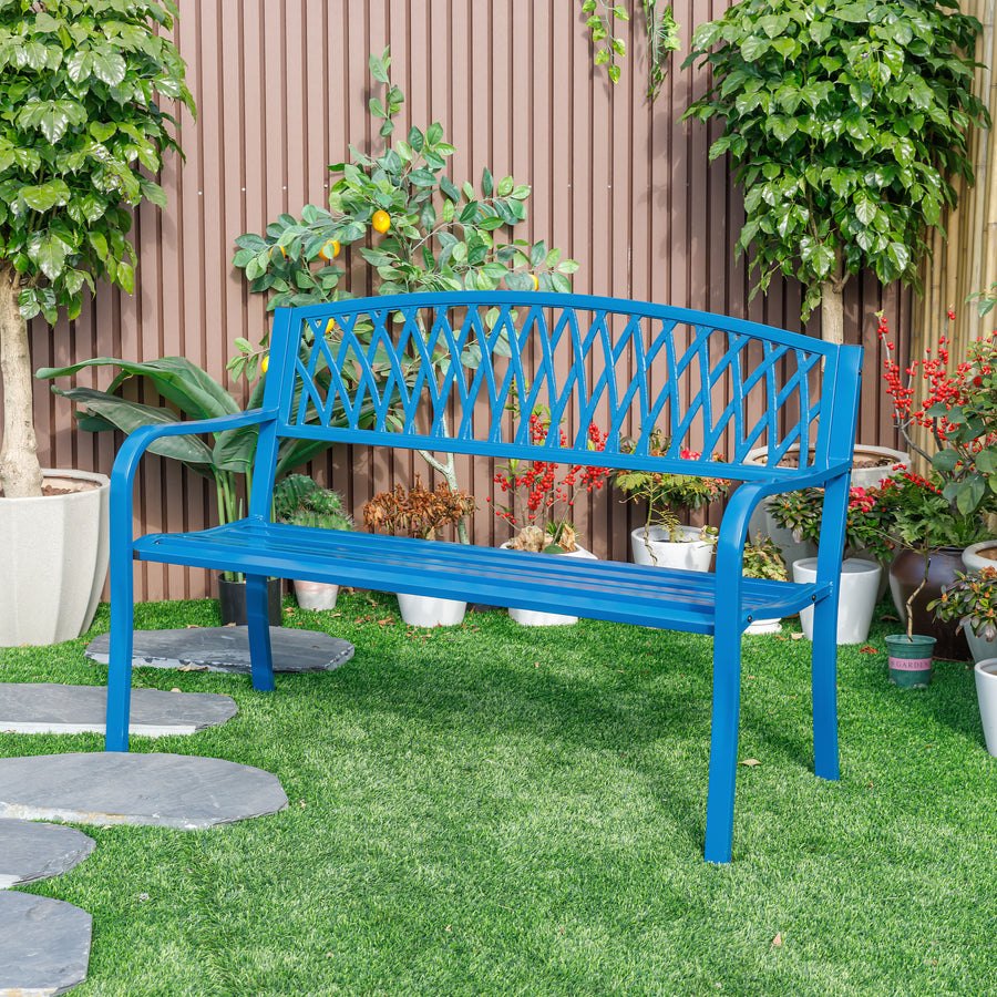 78661-C-BL -  Blue Horizon Escape- Steel and Cast Iron Garden Bench for Relaxation HI-LINE GIFT