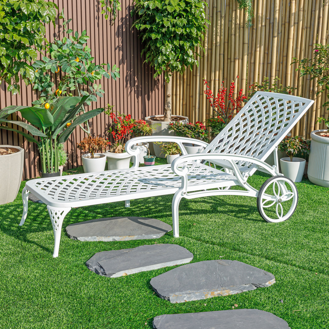 78663-WT -  Pure Elegance- White Cast Aluminium Garden Bench for Outdoor Tranquility HI-LINE GIFT