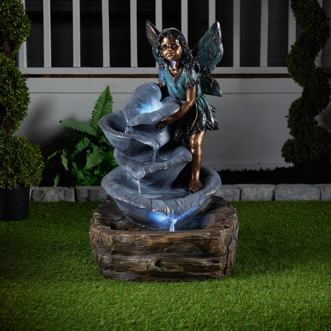Fairy On The Rock Fountain W/ 2 White Leds Hi-Line Gift Ltd.