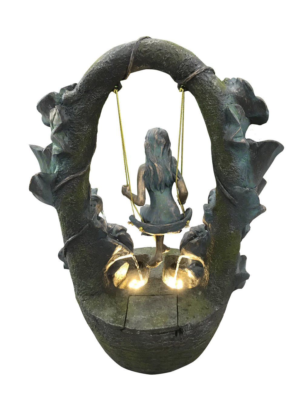 Girl On A Swing Fountain With  2 Warm White Led Lights Hi-Line Gift Ltd.