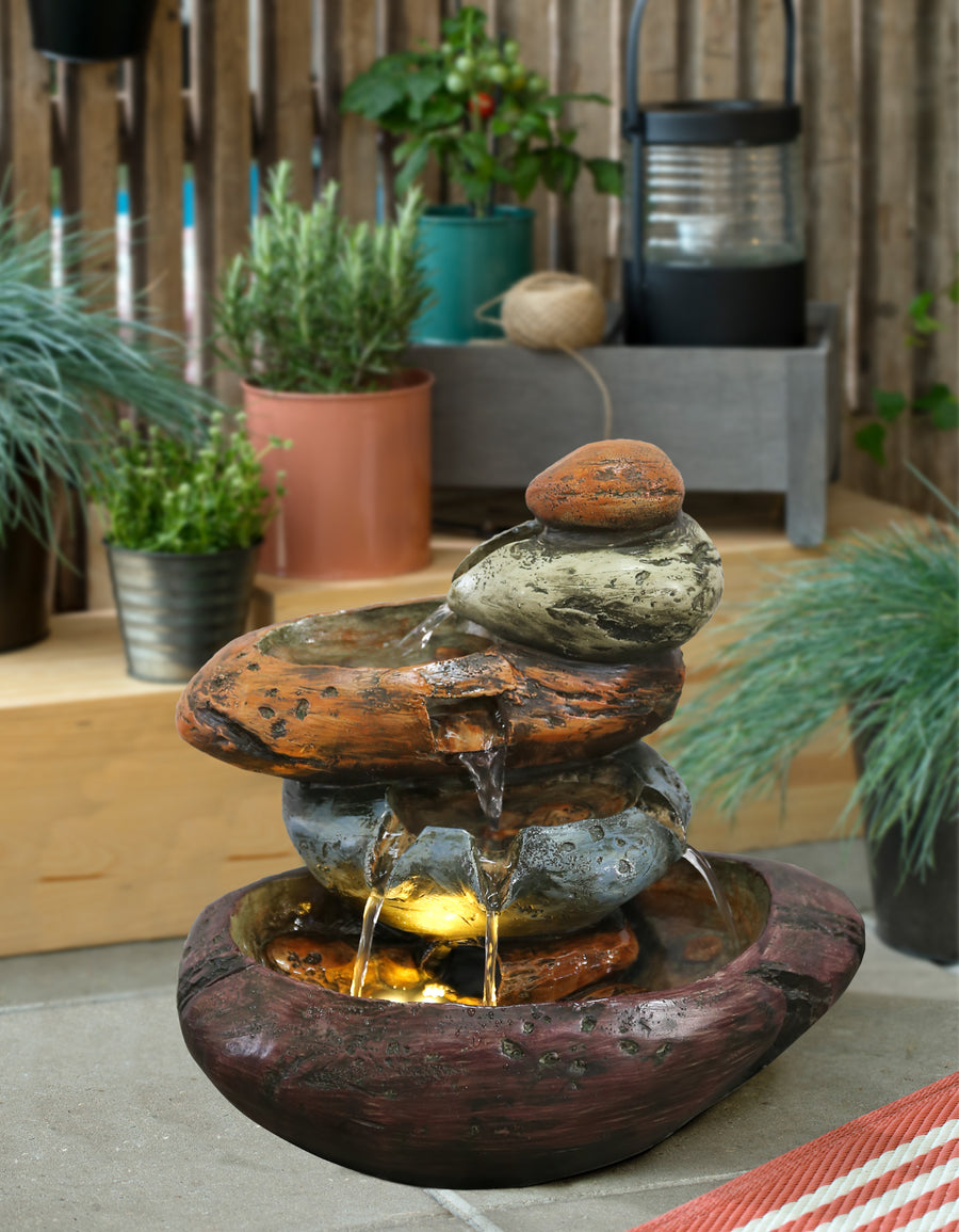 Multicolour Stone Tabletop Fountain With  Warm White Led Lights Hi-Line Gift Ltd.