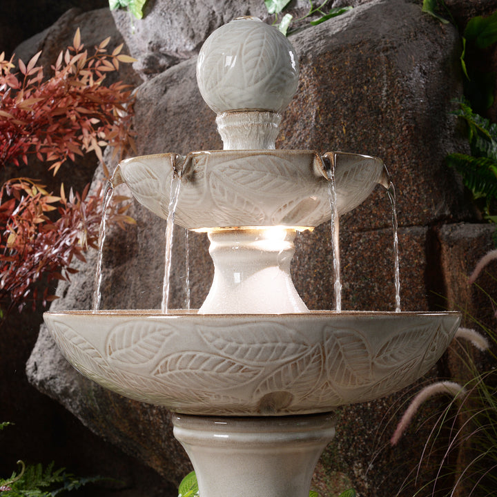 79586-01-IV -  Enchanting Ivory 2 Tier Ceramic Fountain with Lights: Serenity in Every Cascade HI-LINE GIFT