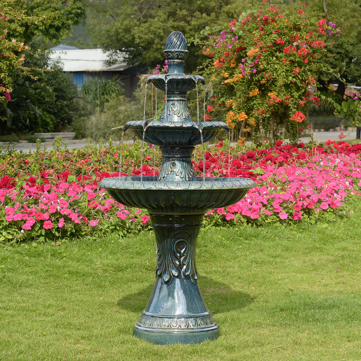 79586-05-BB -  3 Tier Ceramic Fountain - Serene Blue Beauty, No Lights HI-LINE GIFT