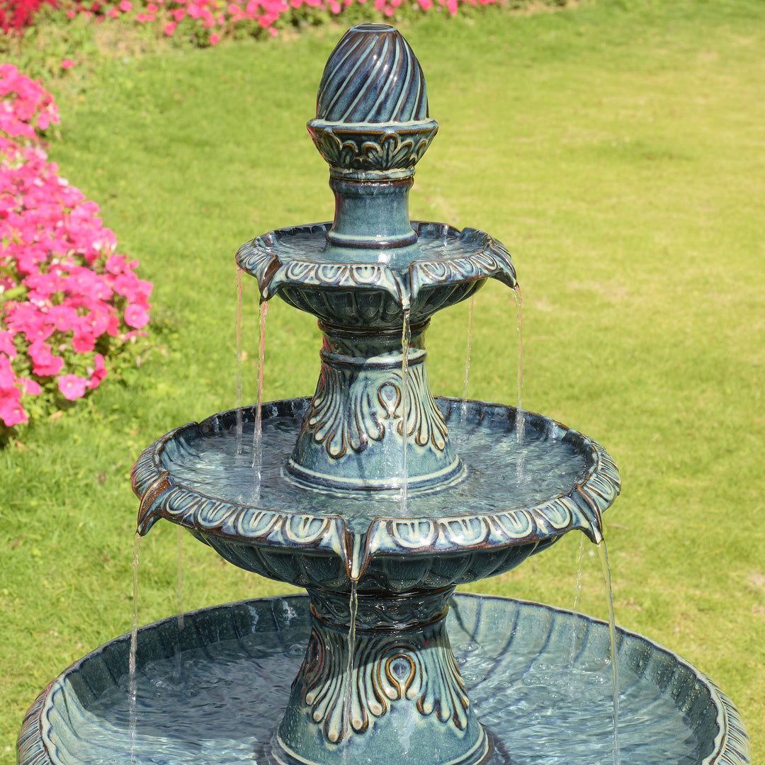 79586-05-BB -  3 Tier Ceramic Fountain - Serene Blue Beauty, No Lights HI-LINE GIFT