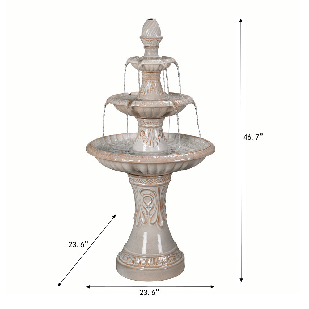79586-05-IV -  3 Tier Ceramic Fountain - Ivory Elegance, No Lights HI-LINE GIFT
