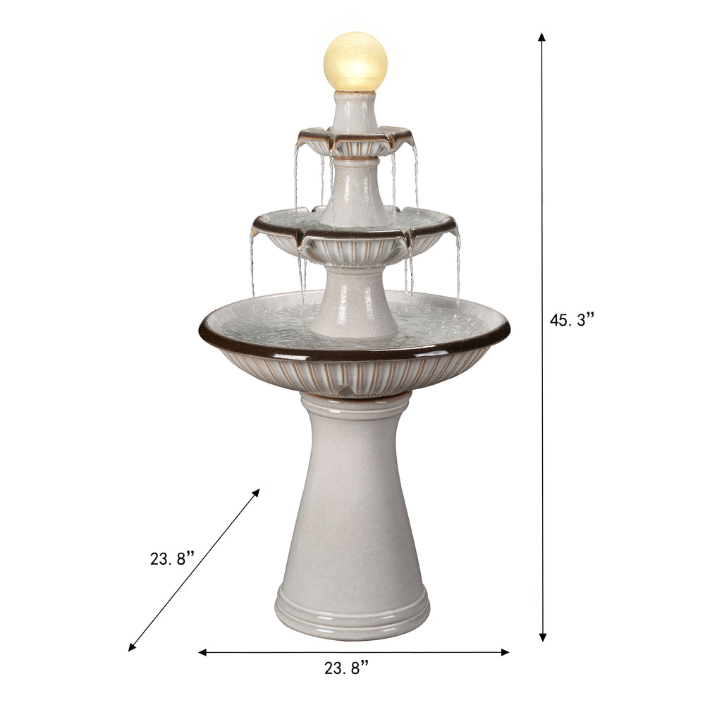 79586-06-IV -  3 Tier Ceramic Fountain with Lights - Ivory Elegance HI-LINE GIFT
