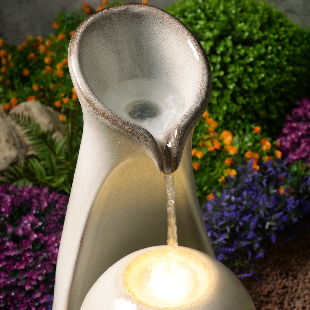 79586-08-IV -  Ceramic Fountain with Lights - Ivory Elegance HI-LINE GIFT