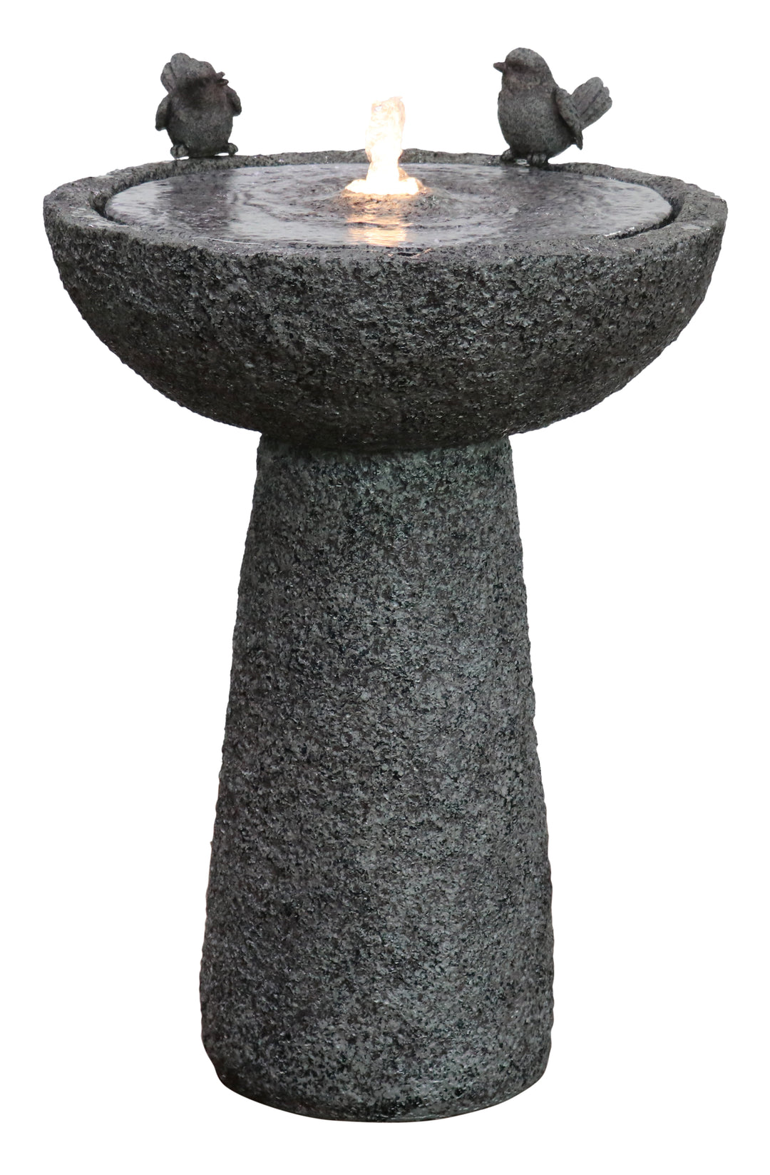 Natural Finish Bird Bath Fountain Outdoor With Warm White Led Hi-Line Gift Ltd.