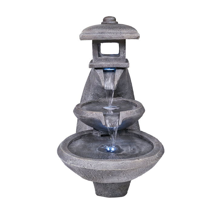 Pagoda Tiered Outdoor Fountain W/3 White Leds Hi-Line Gift Ltd.