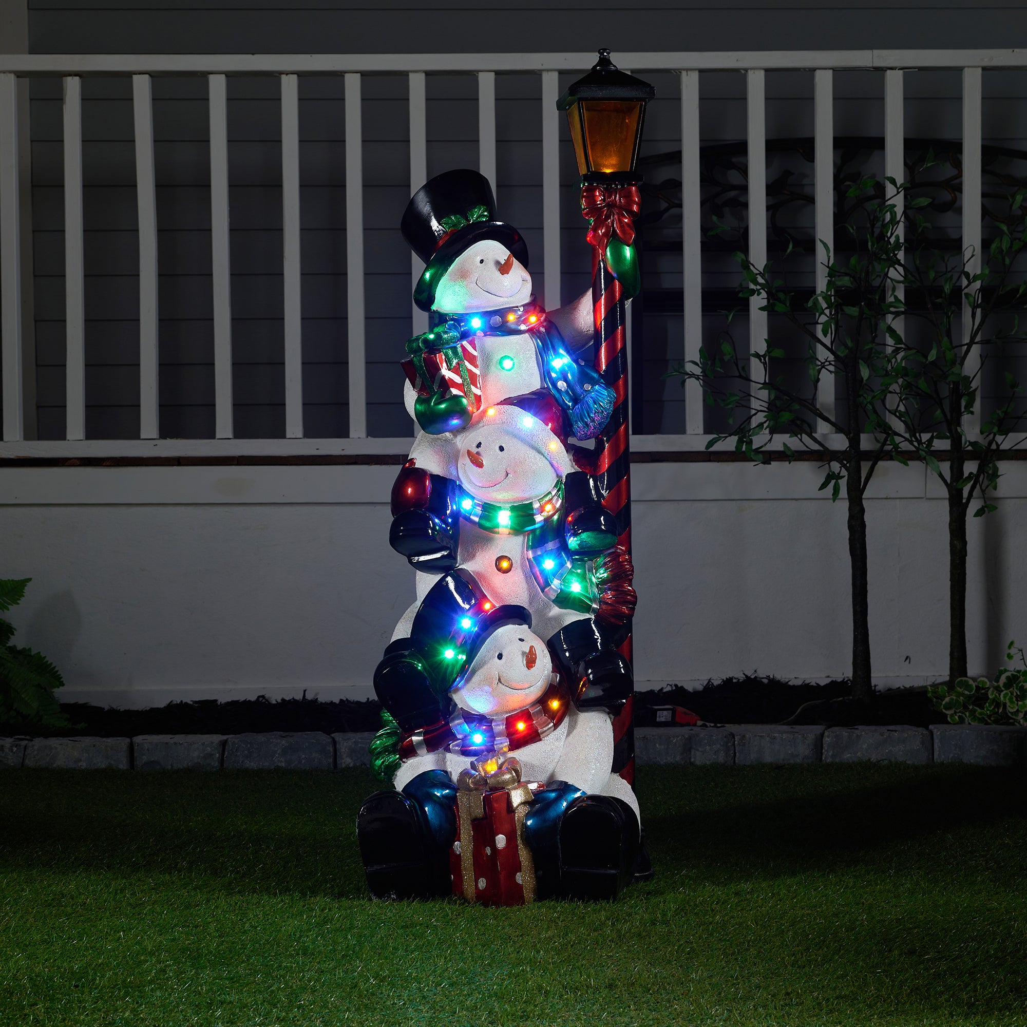 Stacking Snowman Lamp Post With 50 LEDs - Home Decor - Hi-Line