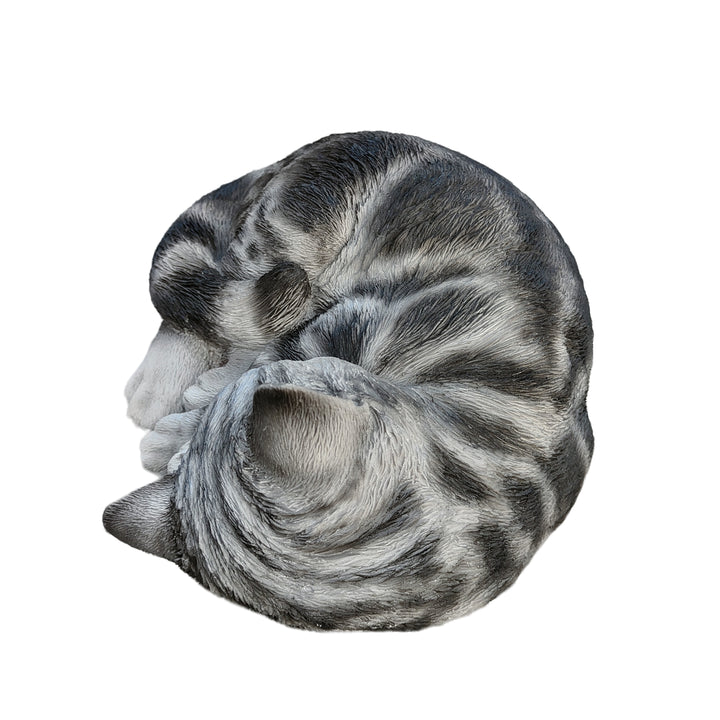 87728-D - Tabby Dreams: Enchanting Black Polyresin Sleeping Cat Figurine Hi-Line Gift Ltd.