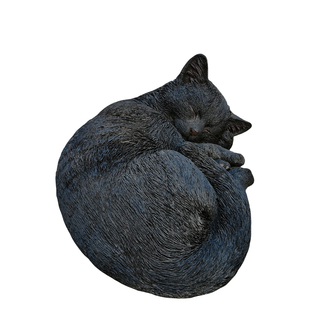 87728-E - Nocturnal Elegance: Black Polyresin Sleeping Cat Figurine Hi-Line Gift Ltd.