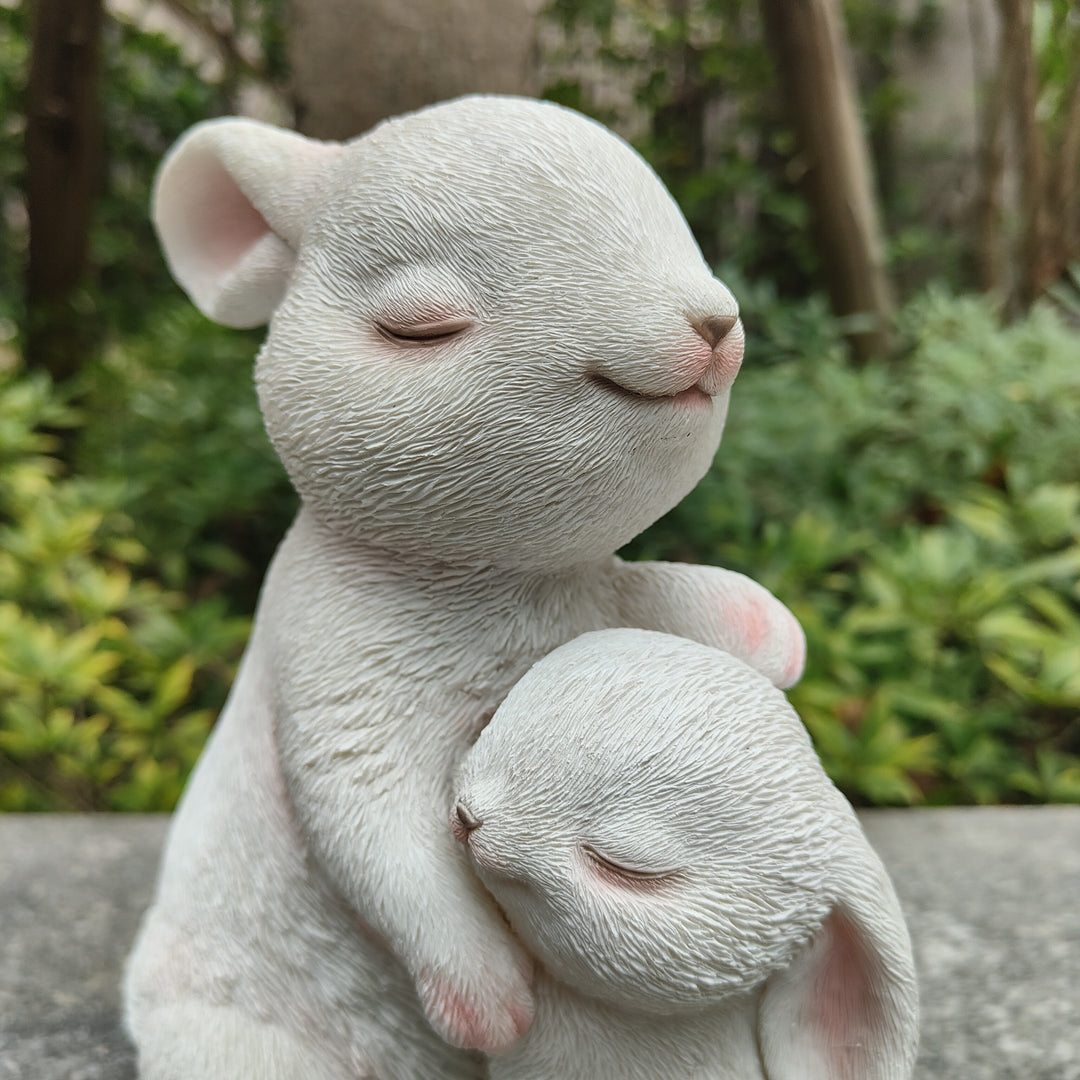 87739-E - Tender Moments: Polyresin Mother & Baby Rabbit Figurine in Elegant White Hi-Line Gift Ltd.