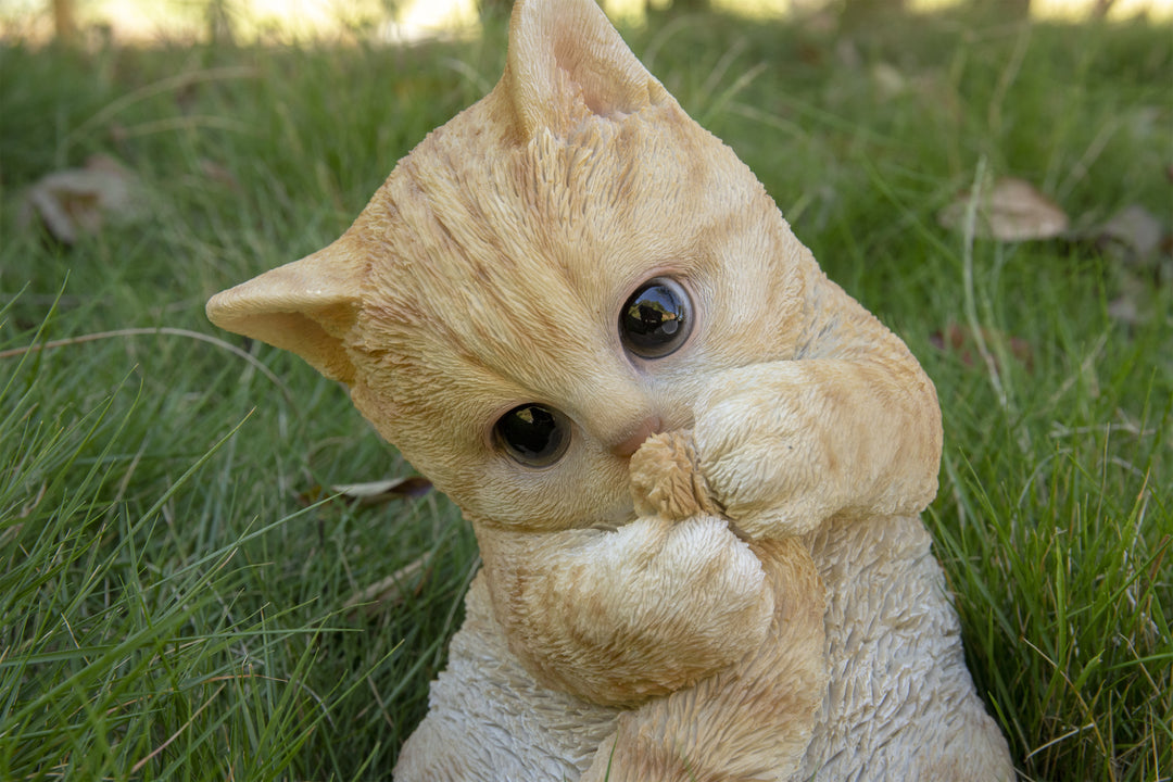 Orange Tabby Kitten Playing with Tail Polyresin Statue HI-LINE GIFT LTD.