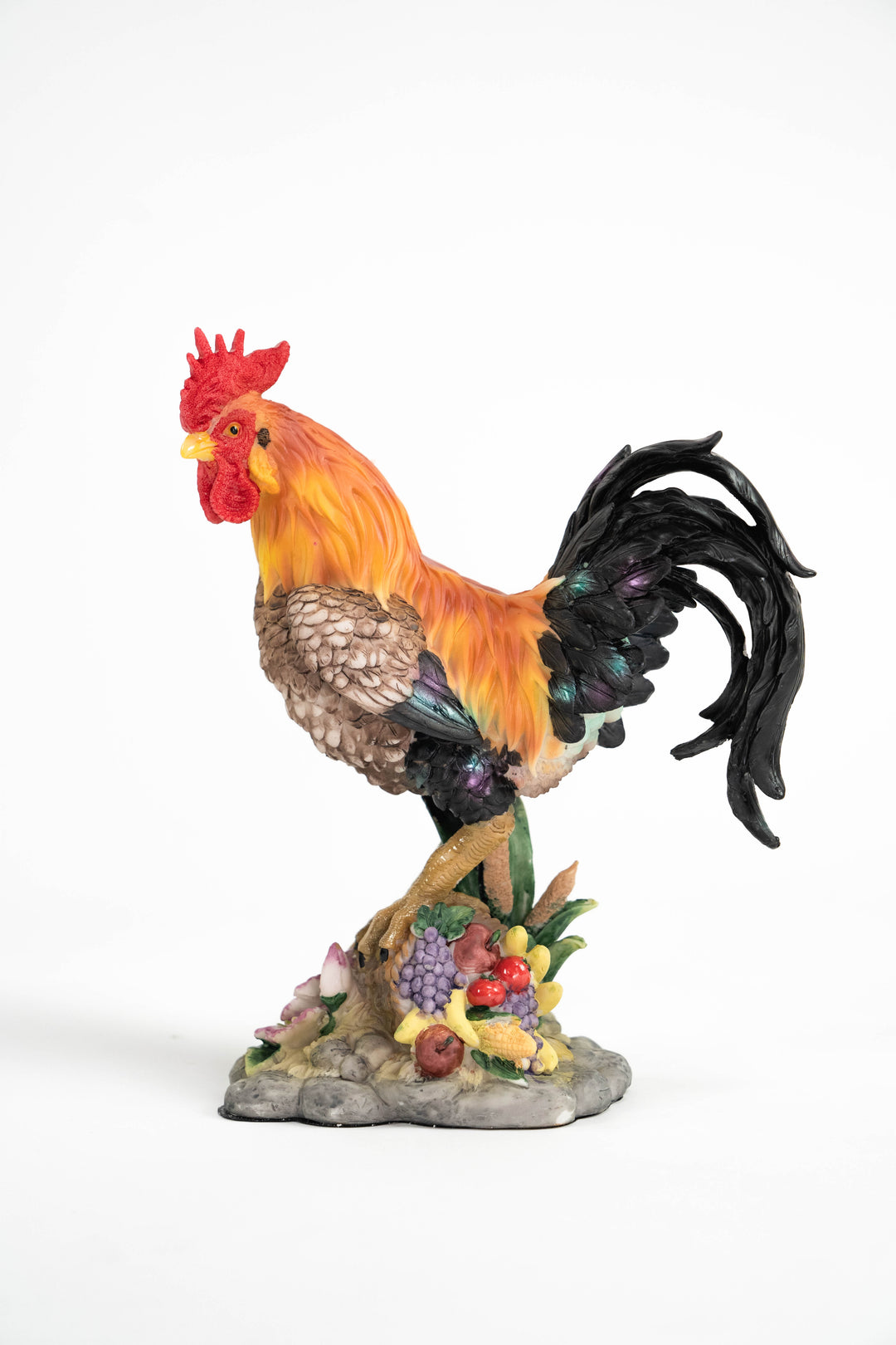 Coloured Rooster On Horn Of Plenty Statue HI-LINE GIFT LTD.