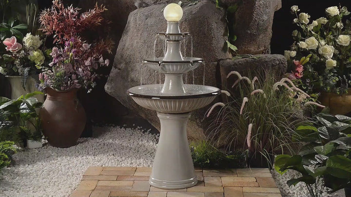 79586-06-IV -  3 Tier Ceramic Fountain with Lights - Ivory Elegance