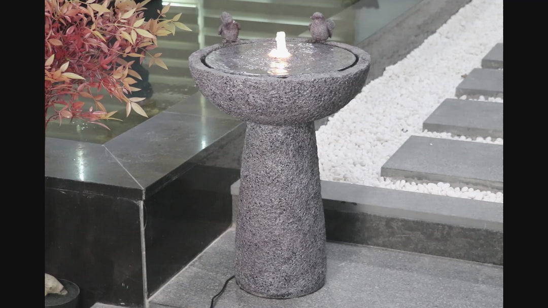 Natural Finish Bird Bath Fountain Outdoor With Warm White Led
