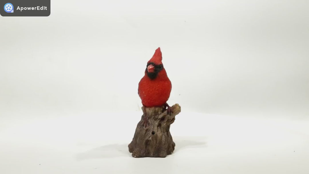 Motion Activated Singing Cardinal Standing on Stump Statue
