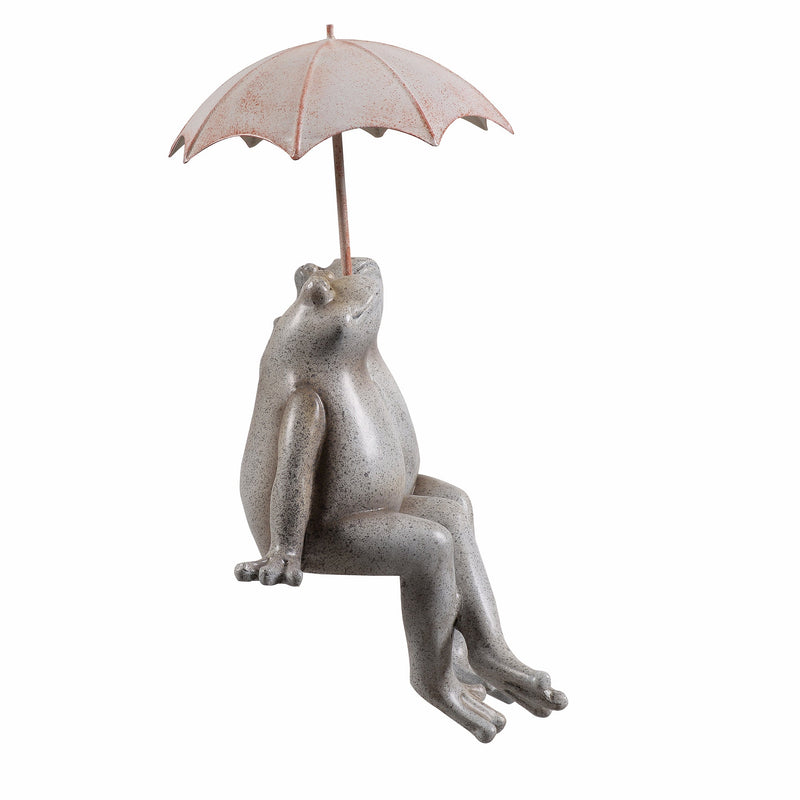 77185 - Sitting Couple Frogs W/Umbrella Garden Statue Yard Decor Hi-Line Gift Ltd.