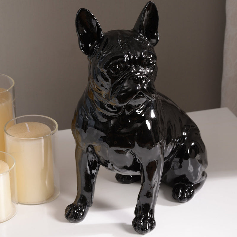 53003-BK - 10" H French Bulldog Statue in Black Home Decor Indoor Use Only Hi-Line Gift Ltd.