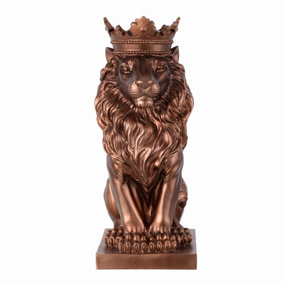 53007-CP - 14.5" H Sitting Lion W/Crown Bronze Color Resin Statue Home Decor Living Room Display Hi-Line Gift Ltd.