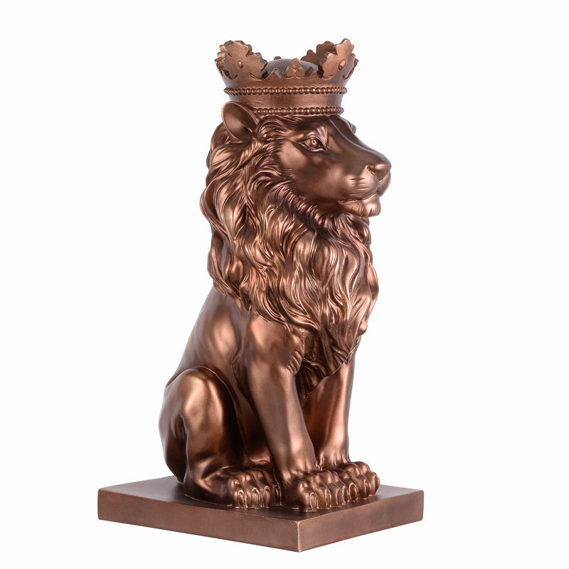53007-CP - 14.5" H Sitting Lion W/Crown Bronze Color Resin Statue Home Decor Living Room Display Hi-Line Gift Ltd.