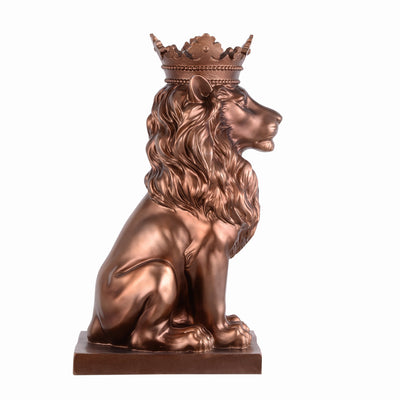 53007-CP - 14.5" H Sitting Lion W/Crown Bronze Color Resin Statue Home Decor Living Room Display Hi-Line Gift Ltd.