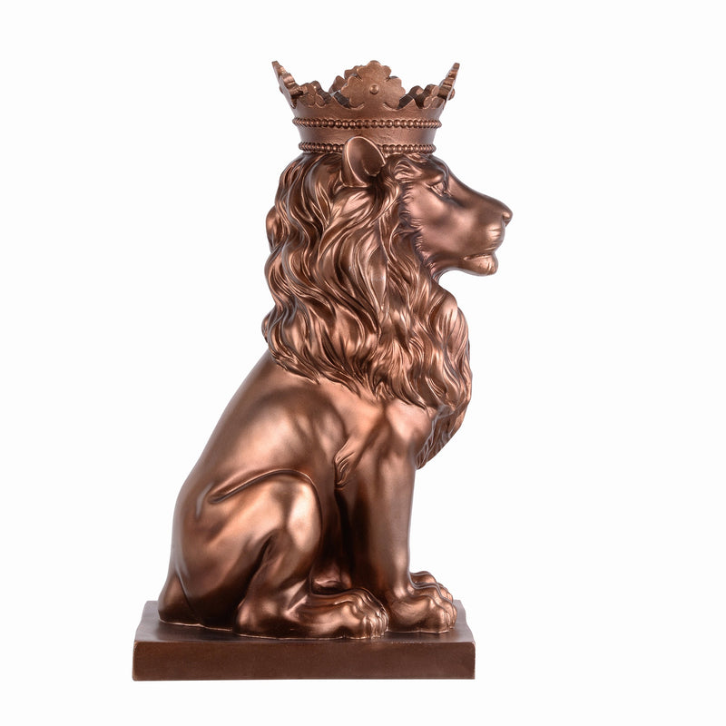 53007-CP - 14.5" H Sitting Lion W/Crown Bronze Color Resin Statue Home Decor Living Room Display Hi-Line Gift Ltd.
