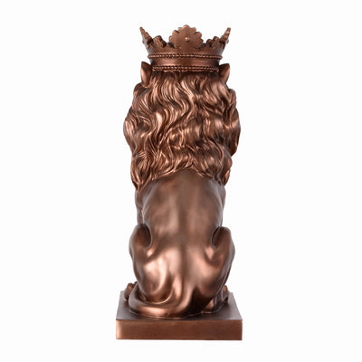53007-CP - 14.5" H Sitting Lion W/Crown Bronze Color Resin Statue Home Decor Living Room Display Hi-Line Gift Ltd.