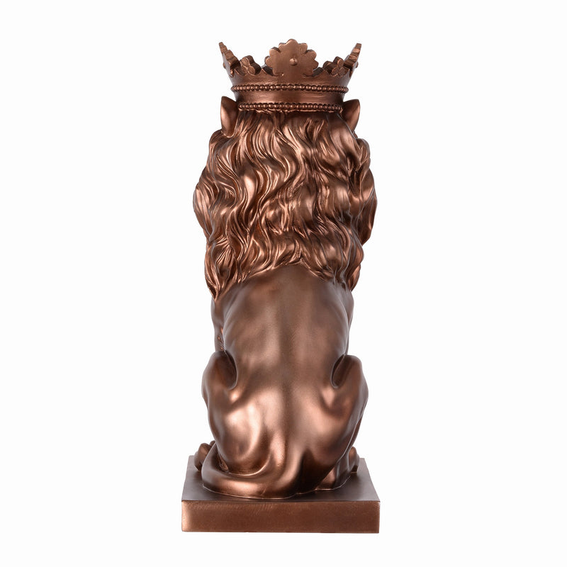 53007-CP - 14.5" H Sitting Lion W/Crown Bronze Color Resin Statue Home Decor Living Room Display Hi-Line Gift Ltd.
