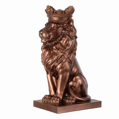 53007-CP - 14.5" H Sitting Lion W/Crown Bronze Color Resin Statue Home Decor Living Room Display Hi-Line Gift Ltd.