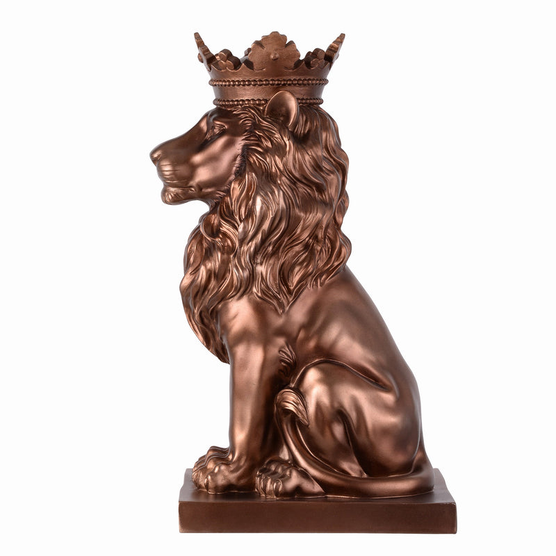 53007-CP - 14.5" H Sitting Lion W/Crown Bronze Color Resin Statue Home Decor Living Room Display Hi-Line Gift Ltd.