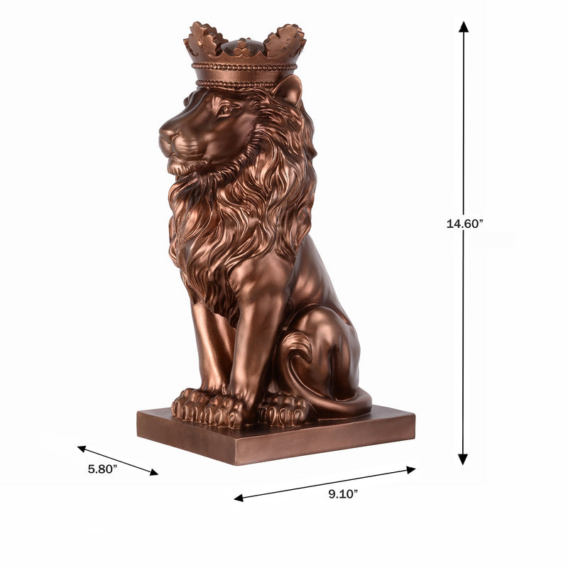 53007-CP - 14.5" H Sitting Lion W/Crown Bronze Color Resin Statue Home Decor Living Room Display Hi-Line Gift Ltd.