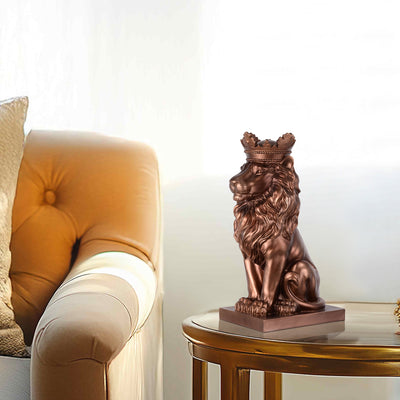53007-CP - 14.5" H Sitting Lion W/Crown Bronze Color Resin Statue Home Decor Living Room Display Hi-Line Gift Ltd.