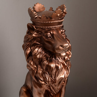 53007-CP - 14.5" H Sitting Lion W/Crown Bronze Color Resin Statue Home Decor Living Room Display Hi-Line Gift Ltd.