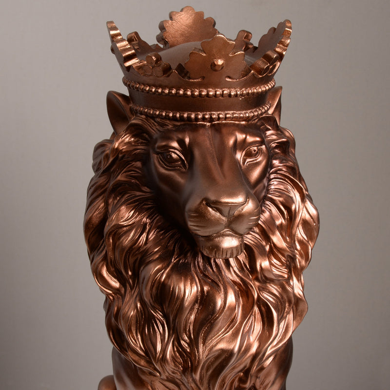 53007-CP - 14.5" H Sitting Lion W/Crown Bronze Color Resin Statue Home Decor Living Room Display Hi-Line Gift Ltd.