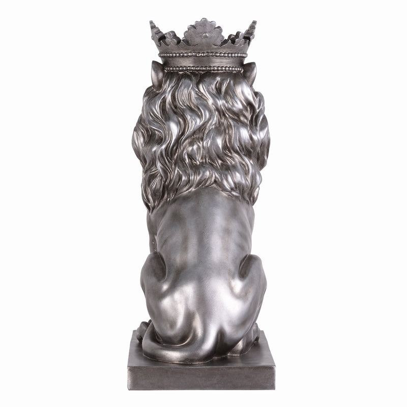 53007-SL - 14.5" H Sitting Lion W/Crown Silver Color Resin Statue Home Decor Living Room Display Hi-Line Gift Ltd.