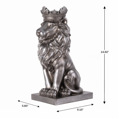 53007-SL - 14.5" H Sitting Lion W/Crown Silver Color Resin Statue Home Decor Living Room Display Hi-Line Gift Ltd.