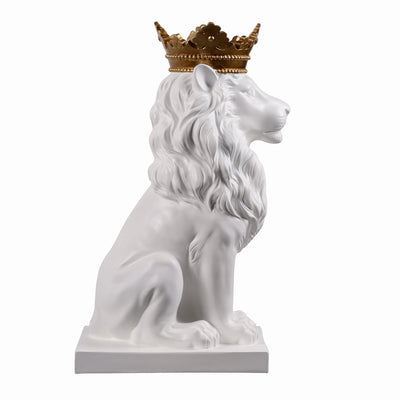 53007-WT - 14.5" H White Sitting Lion W/ Gold Crown Resin Statue Home Decor Living Room Display Hi-Line Gift Ltd.