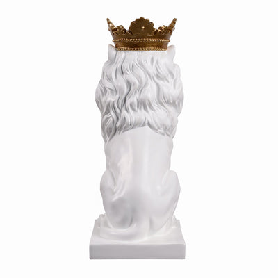 53007-WT - 14.5" H White Sitting Lion W/ Gold Crown Resin Statue Home Decor Living Room Display Hi-Line Gift Ltd.