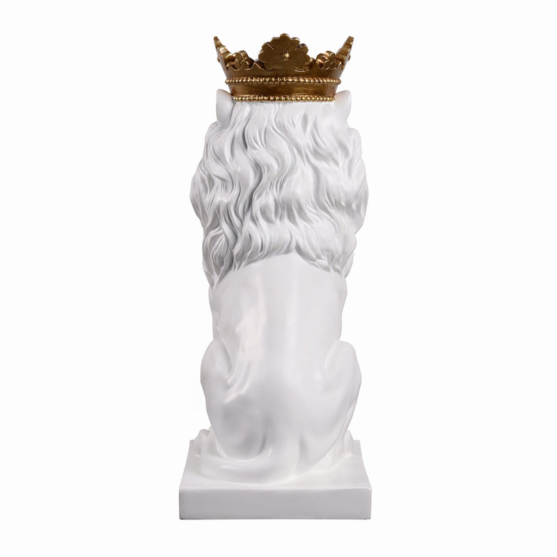 53007-WT - 14.5" H White Sitting Lion W/ Gold Crown Resin Statue Home Decor Living Room Display Hi-Line Gift Ltd.