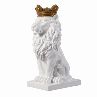 53007-WT - 14.5" H White Sitting Lion W/ Gold Crown Resin Statue Home Decor Living Room Display Hi-Line Gift Ltd.