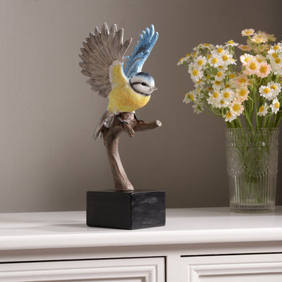 53008-A - Blue Tit On Branch Lifelike Resin Bird Home Tabletop Decor Hi-Line Gift Ltd.
