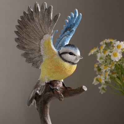 53008-A - Blue Tit On Branch Lifelike Resin Bird Home Tabletop Decor Hi-Line Gift Ltd.