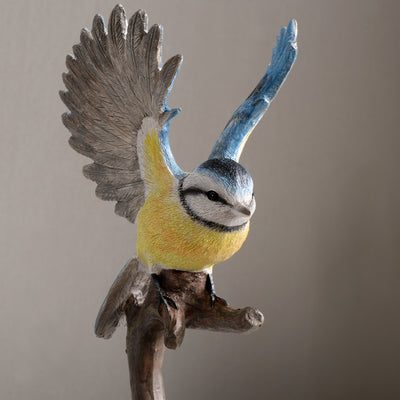 53008-A - Blue Tit On Branch Lifelike Resin Bird Home Tabletop Decor Hi-Line Gift Ltd.