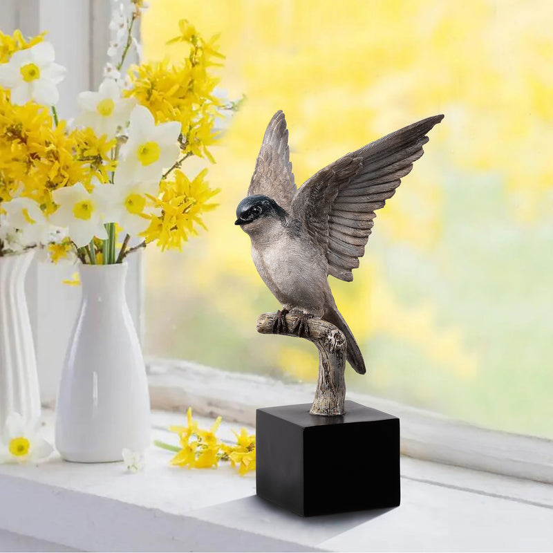 53008-C - Small Swallow On Branch Lifelike Bird Resin Home Tabletop Decor