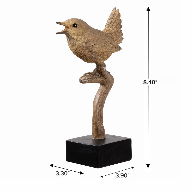 53008-D - Sing Bird On Branch Lifelike Resin Bird Home Tabletop Decor Hi-Line Gift Ltd.