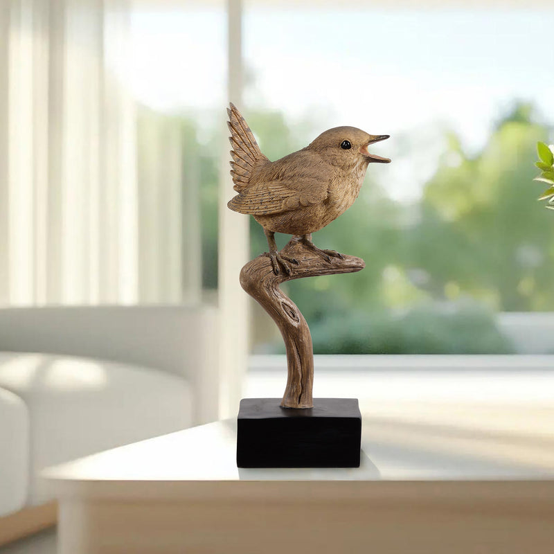 53008-D - Sing Bird On Branch Lifelike Resin Bird Home Tabletop Decor Hi-Line Gift Ltd.